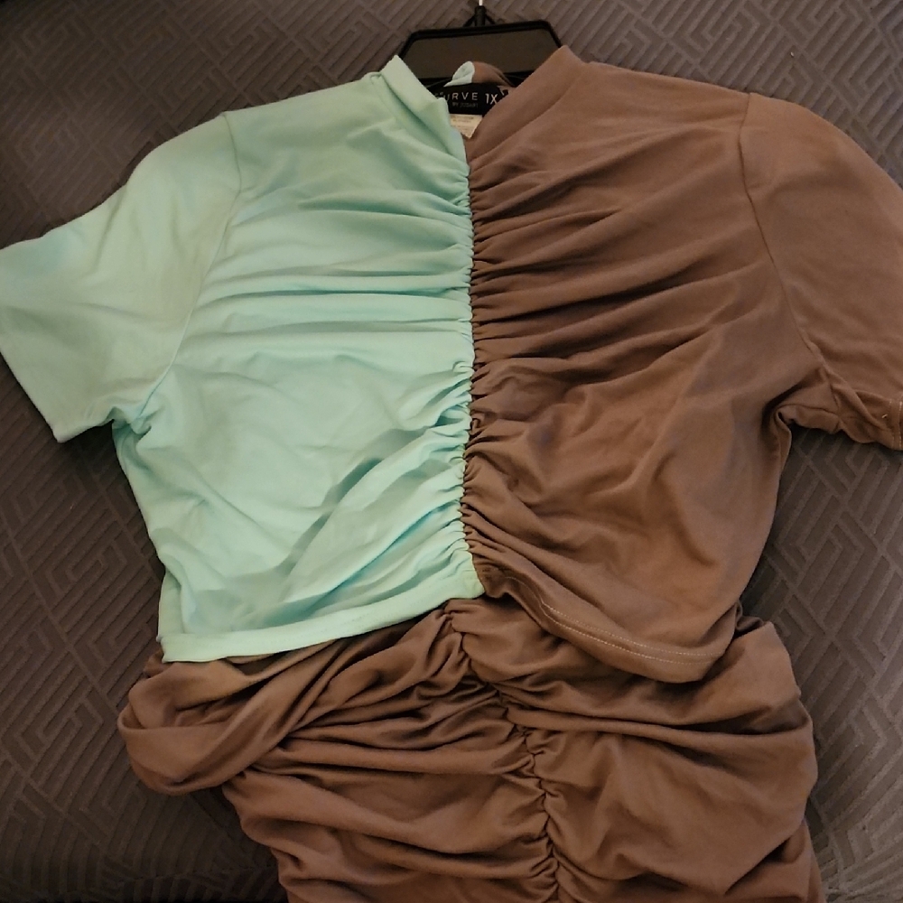 Two Piece Curve By Judani  in Mint Green and Brown